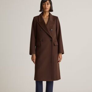 Quince Italian wool, dark brown double breasted coat in size large NWT